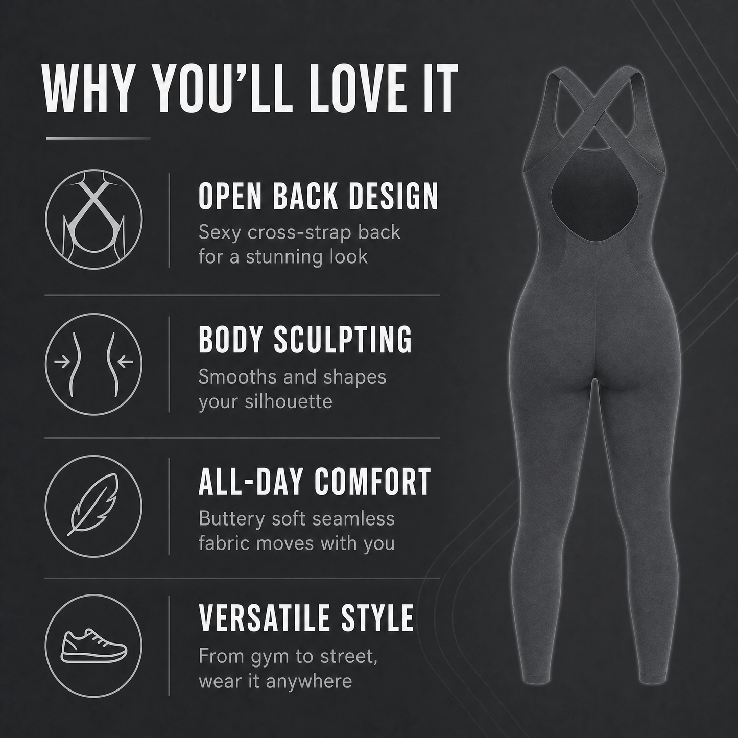 Women's Seamless Sculpting Full Length Bodysuit - X Back Yoga Jumpsuit with 4-Way Stretch