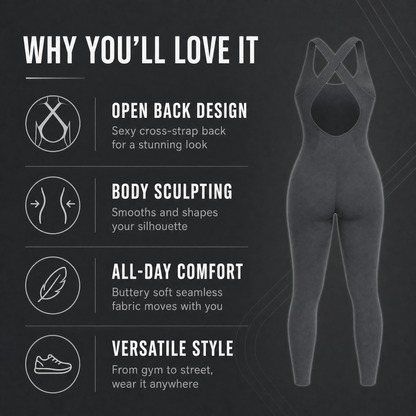 Women's Seamless Sculpting Full Length Bodysuit - X Back Yoga Jumpsuit with 4-Way Stretch
