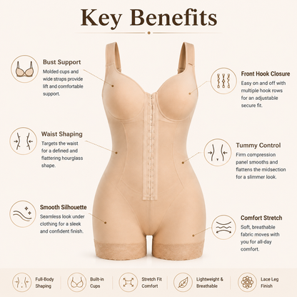Women’s Full Body Shaping Bodysuit with Built-In Cups and Tummy Control