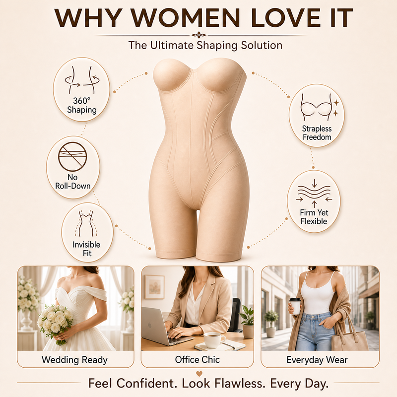 Women’s Strapless Full Body Shaping Bodysuit with 360° Sculpting and Tummy Control